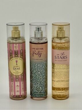 Bath & Body Works Bubbly Rose, Life of the Party,  In The Stars Body Spray NWT